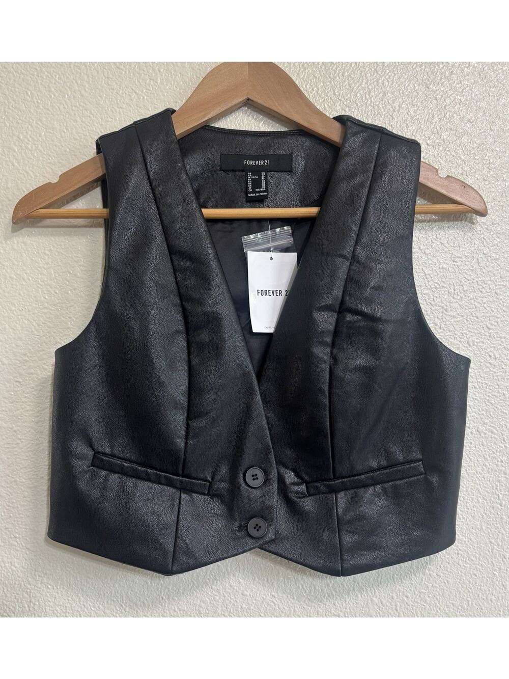 Black Moto Vest Faux Leather 2 Button Cropped Biker Festival Women’s Size XS
